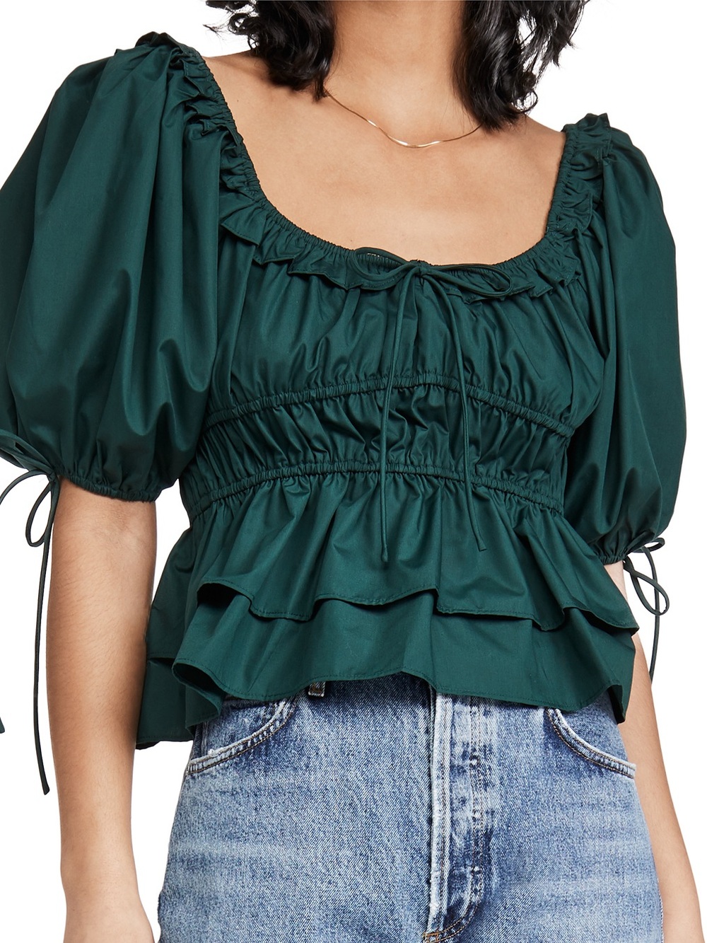 En Saison - poplin cropped top - green - Sz M